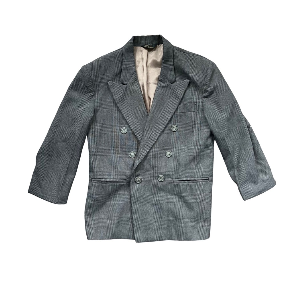 Vintage Charles Klein Kids Grey Double Breasted Blazer Jacket Made in USA Sz 6/7